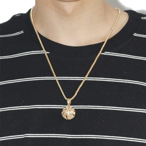 tenghong2021 14k Basketball Pendant Necklace Stainless Steel Necklace Sports Hiphop Necklace Basketball Pendant Necklace I Love Basketball Necklace for Men thumbnail 2
