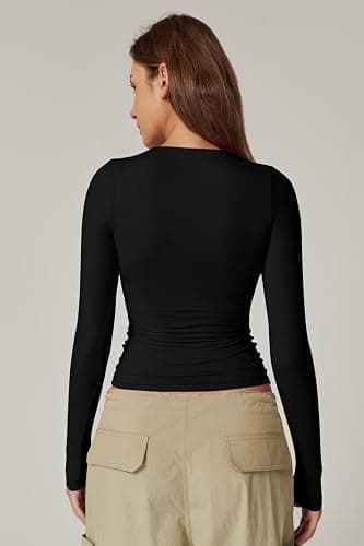 QINSEN Women's Sexy Square Neck Shirt Long Sleeve Double Lined Tees Fitted Going Out Tops thumbnail 2