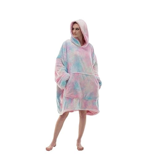 COSUSKET Adult Hoodie Wearable Blanket, Tie Dye Super Cozy Warm and Oversized Sherpa Blanket Hooded for Women - Multi-hot Pink Adult - Image 1