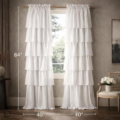 Dainty Home Pleated Layer Curtains for Living Room and Bedroom White 84" x 40" Set of 2 Rod Pocket Header Curtains Long Curtain Panel Window Curtains thumbnail 6