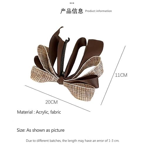 Ribbon Bow Banana Hair Clips for Women Girl，2PCS Vertical Ponytail Claw Clip Korean Style Bowknot Ponytail Claw Large Banana Clip for Thick Hair Accessories (Khaki) thumbnail 2