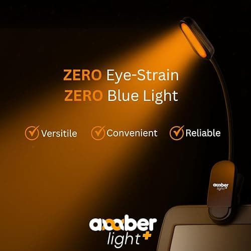 Amber Light + Giftable Amber Book Light - Blue Light Blocking - Night Reading Booklight Store. Rechargeable. 1600K for Reading in Bed at Night. Perfect as a Giftable Kindle Light and LED Book Light. thumbnail 3