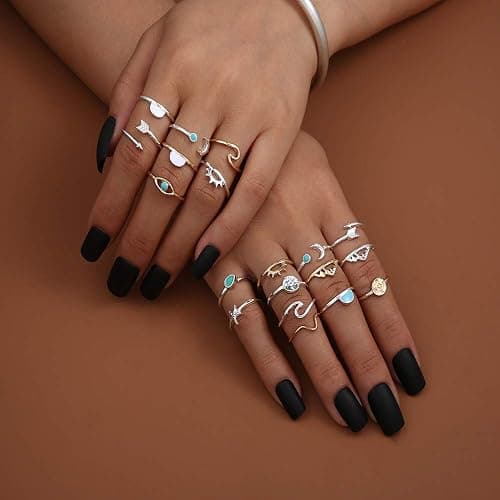 FUTIMELY Boho Retro Stackable Rings Sets for Women Knuckle Joint Finger Knuckle Nail Ring Sets Moon Stars Stack Preppy Statement Rings Cute Trendy Stuff Jewelry - A-1 thumbnail 4