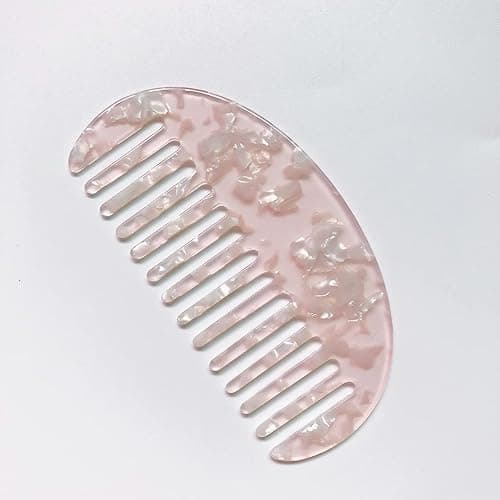 Cherjoury Wide Tooth Hair Comb Marble Acetate Anti-Static Detangling Hairbrush Jade White thumbnail 5