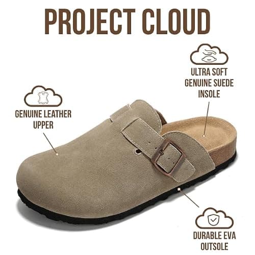 Project Cloud Genuine Leather Footbed Clogs for Women - Memory Foam Arch Support Slippers for Women - Trendy Slip-ons Women's Mules & Clogs Sandals (Benton) thumbnail 3