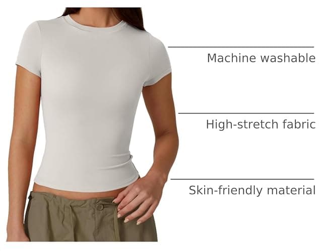 QINSEN Women's Crew Neck Short Sleeve Double-Layer Tops Basic Slim Fit Going Out T Shirt thumbnail 4