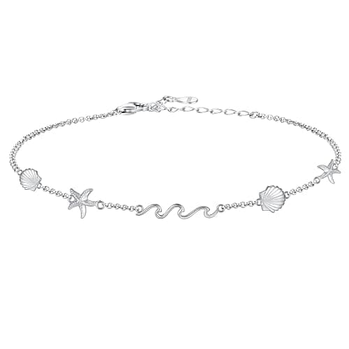 Ocean Wave Beach Shell Anklet 925 Sterling Silver Sea Starfish Seashell Ankle Bracelet Summer Jewelry Gifts for Women - Image 1