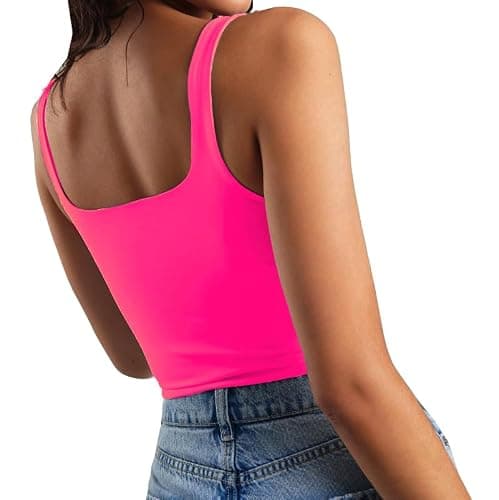 Artfish Women's Sleeveless Strappy Tank Square Neck Double Layer Workout Fitness Casual Basic Crop Tops thumbnail 2