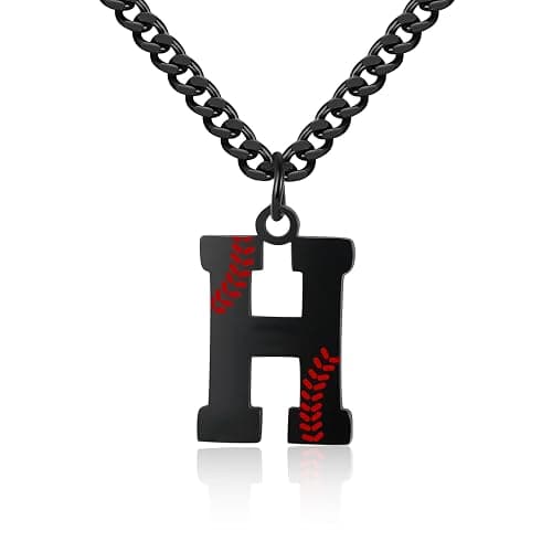 AIAINAGI Baseball Initial A-Z Letter Necklace - Men's Baseball Charm Pendant in Stainless Steel Silver Chain, 22inch Personalized Gift - Image 1