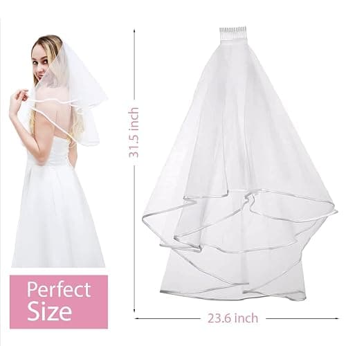 Bride Squad Wedding Veils for Brides Lightweight Tulle Bacheolrette Party Veils for Women Wedding Double Layer Bridal Veil with Soft Scalloped Edging with Comb thumbnail 2