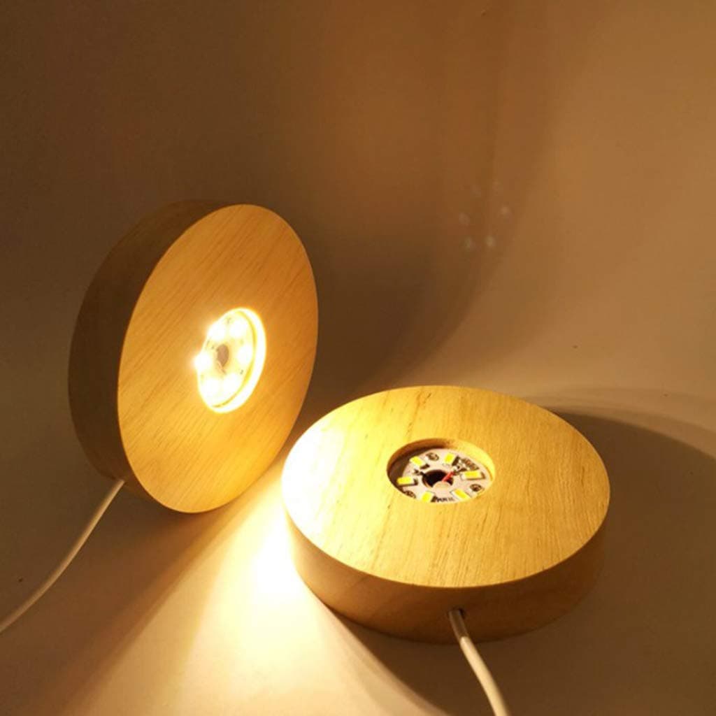 Baoblaze LED Lights Wooden Lighted Stand Round Shaped Lamp Night Light Base Holder for DIY Crystal Acrylic Board, Warm Light - Image 1
