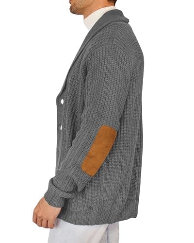 Runcati Men's Shawl Collar Cardigan Sweater Multi-Color Button Down Knitted Sweaters with Pockets thumbnail 3