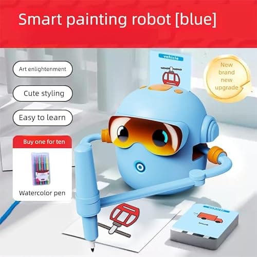 Drawing Robot for Kids - Includes 100 Word Cards and Drawing Pen, Montessori Educational Toys, Interactive Learning Robot for 3 4 5 6 7 8 9 10 Years Old for Boys and (Blue) thumbnail 8