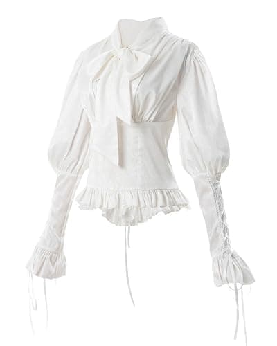 Nuoqi Victorian Blouse Womens Gothic Shirt Vintage Long Sleeve Lotus Ruffle Tops thumbnail 6