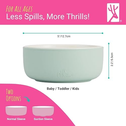 Elk and Friends Kids/Toddler Porcelain Bowls + Suction Sleeves | 4pk | Suitable for Babies | Silicone Suction Sleeve | Microwave + Dishwasher Safe | Baby-Led Weaning Supplies thumbnail 2
