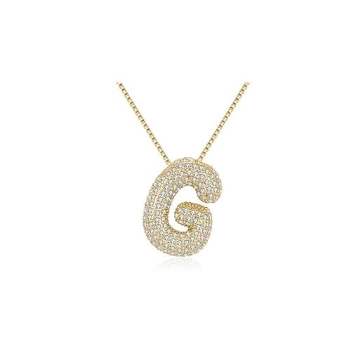 Bubble Letter Necklace For Women, Balloon Initial Letter Alphabet Pendant 18k Gold Plated Dainty Zirconia Inlaid Necklaces Fashion for Women Jewelry Gifts - Image 1