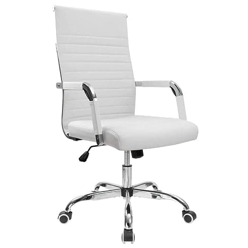 Furmax Ribbed Office Desk Chair Mid-Back PU Leather Executive Conference Task Chair Adjustable Swivel Chair with Arms (White) - Image 1