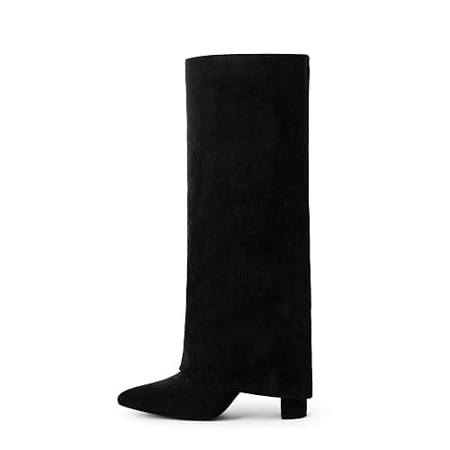 Modatope Knee High Boots Women Fold Over Knee High Boots Chunky High Heels Long Boots Zipper Pointed Toe Dress Tall Boots for Women thumbnail 2