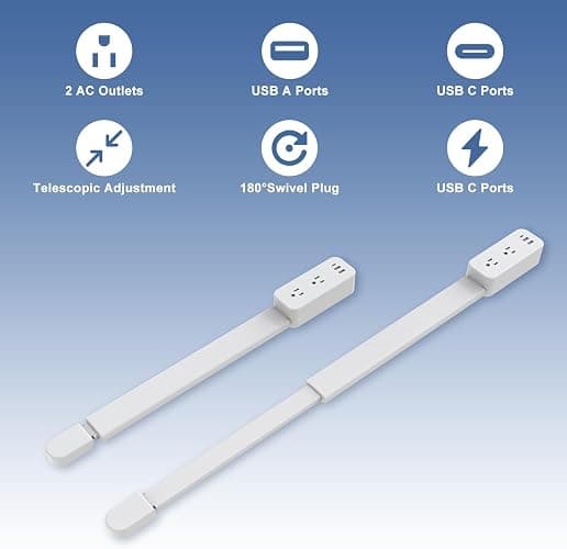 Electrical Outlet Extender Stick - Features USB-A, USB-C and 2 AC Outlets, Extends 22"-34", Rotates 180° Access Hard-to-Reach Outlets, Wall Plug Power Socket Expander Nightstands, Sofa, Desks and More thumbnail 5