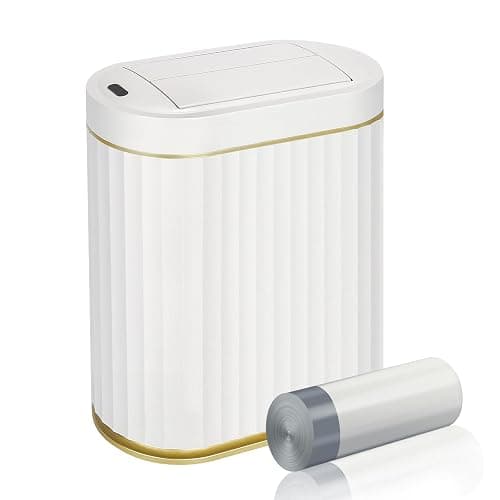 ELPHECO Bathroom Trash Can with Lid Butterfly, Motion Sensor Trash Can Bathroom Decor Automatic Garbage Can Wastebasket Bathroom Accessories, Kitchen, Living Room, Office, White Gold - Image 1