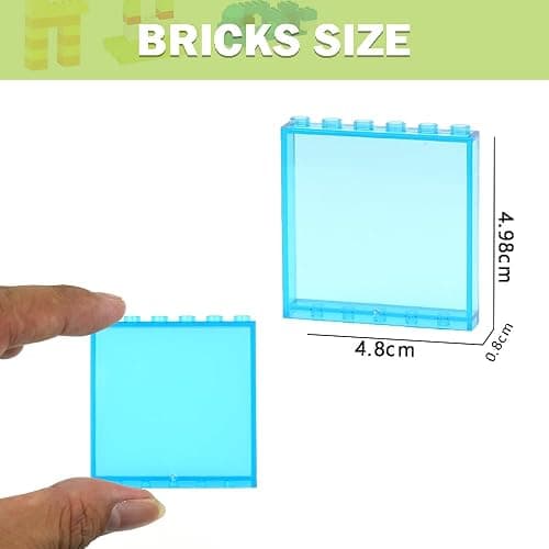 MALEKO Transparent Clear Window House Building Bricks, Classic Flat Plates Pieces and Parts Block Compatible with Major Brands (Blue 30pcs 1x6x5) thumbnail 2