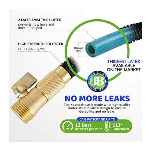 J&B XpandaHose 100ft Expandable Garden Hose – Ultra-Strong 3750D, 4-Layer Latex Core, Brass 3/4" Connectors, 10-Pattern Nozzle & Storage Bag – Lightweight, Kink-Reducing, Leak-Resistant thumbnail 6