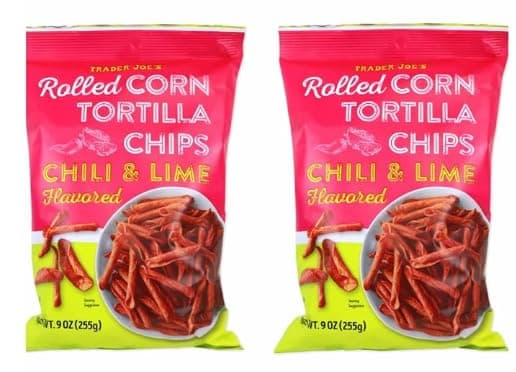 Trader Joe's Rolled Corn Tortilla Chips, Chili & Lime Flavored, 2 Pack - Image 1