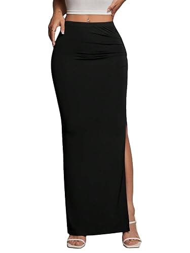 GORGLITTER Women's Split Thigh Ruched Bodycon Maxi Skirts Sexy Skinny Clubwear Long Skirts - Image 1