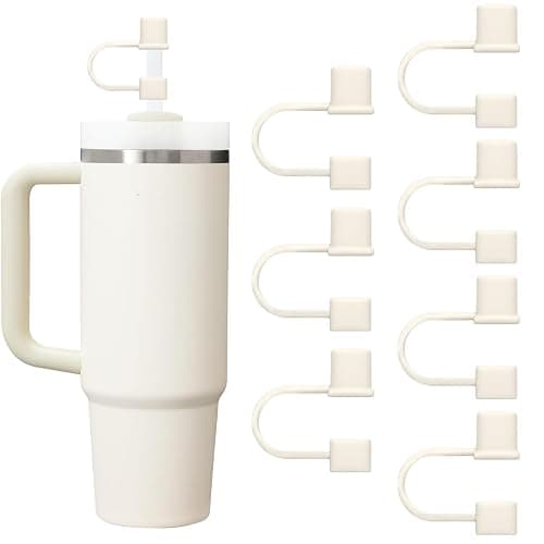 GGDECA 7Pcs Straw Cover Cap for Stanley Cup,Simple 10mm(0.4inch) Silicone Straw Toppers for Stanley 40&30oz Tumbler Accessories-White Grey - Image 1