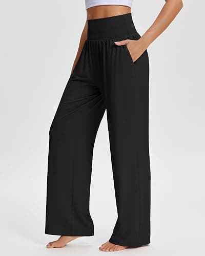 Stelle Women's Wide Leg Yoga Pants Soft High Waisted Sweatpants Stretch Lounge Bottom with Pockets 28" Inseam thumbnail 2