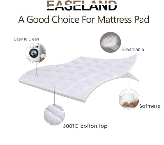 EASELAND Twin XL Mattress Pad Cotton Pillow Top Mattress Topper White | College Dorm Mattress Cover Cooling Cotton Top,8-21" Deep Pocket Protector 39x80 Inches,Boxing Quilted & Machine Washable thumbnail 2