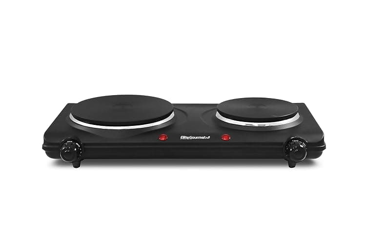 Elite Gourmet EDB-302BF Countertop Double Cast Iron Burner, 1500 Watts Electric Hot Plate, Temperature Controls, Power Indicator Lights, Easy to Clean, Black - Image 1