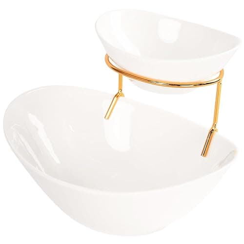 LIUYWYHCF Tierd Serving Oval Bowl Set, Oval 2 Tier Chip and Dip Bowls with Stand, for Nuts, Salsas, Food Tray, Ceramic Appetizer Serving Display Stand for Parties, Entertaining - Image 1