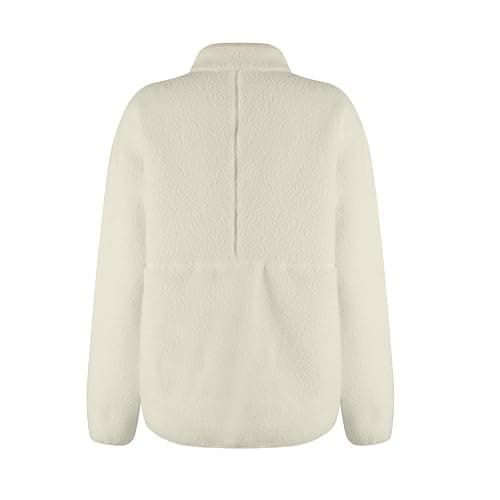 Zip Up Hoodie Women Fuzzy Fleece Womens Half Zip Pullover Soft Warm Cropped Sweatshirt Y2k Fall Winter Sweaters Beige M thumbnail 4