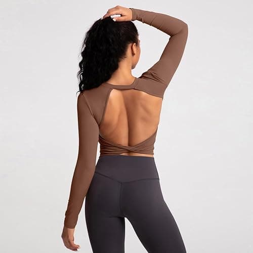 ABOCIW Workout Tops for Women Open Back Longline Sports Bras Athletic Crop Top Cap Sleeve Gym T Shirts with Built in Bra thumbnail 3