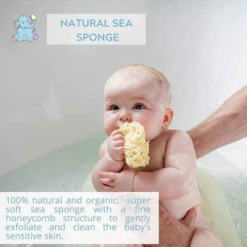 Ellie-Fant Baby Bath Foam Support Mat | 4 Pc Gift Set Includes Skid Proof & Antibacterial Cushion Seat Natural Sea Sponge and Teardrop Sponge thumbnail 6