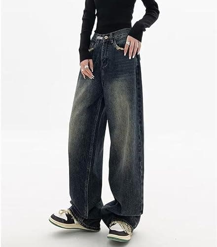Jeans Donna Baggy y2k, Donna Larghi Jeans Vita Alta Jeans Donna Larghi Gamba Larga Hip Hop Jogger Oversize Hippie Harajuku Y2K Aesthetic Streetwear Baggy Denim Harajuku Gothic Pantaloni Cargo - XL - Blu thumbnail 4