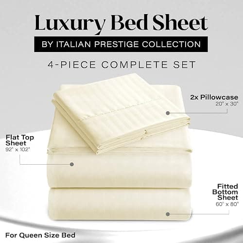 Queen Sheet Set - 4-Piece Striped Queen Size Bed Sheets - Soft & Cooling Deep Pocket Queen Bed Sheet Set - Wrinkle-Free Microfiber Bedding with 1 Fitted Sheet, 1 Flat Sheet, 2 Pillowcases thumbnail 2