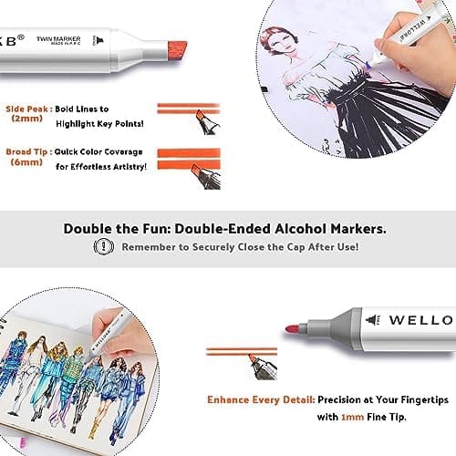 WELLOKB Alcohol Markers,80 Colors Dual Tip Permanent Art Markers for Kids Adults Coloring Illustrations Sketch,Christmas gift for 6-9 kid,Alcohol Based Marker with Case,for Book Painting Card Making thumbnail 7