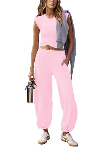 Outfeel Women 2 Piece Outfit Set Loungewear Cropped Tops and Jogger Sweatpant Matching Set Coordinated Sweatsuit with Pockets - Image 1