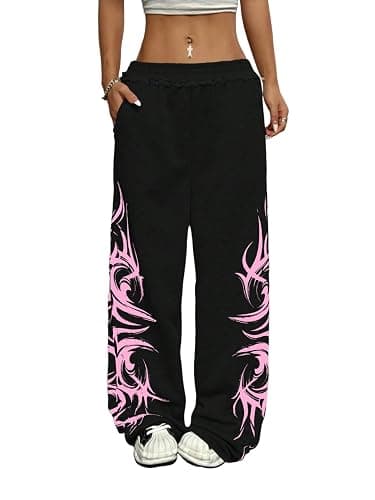 ZAFUL Womens Wide Leg Sweatpants Y2K Gothic Graffiti High Waisted Lounge Pants Athletic Joggers Pants with Pockets - Image 1