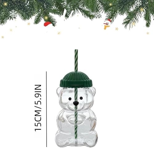 Bear Straw Cup, Cute Baby Straw Cups Glass, Honey Bear Cup with Straws, Cute Mugs for Coffee Drinks Milk Tea Juice 20oz Honey Bears Straw Cups for Home Party Holiday Christmas thumbnail 2