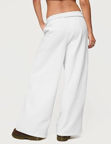 HeSaYep Womens Fleece Lined Sweatpants Wide Leg Baggy Thermal Lounge Pants Raw Hem Elastic Waist Oversized Sweat Pants thumbnail 4