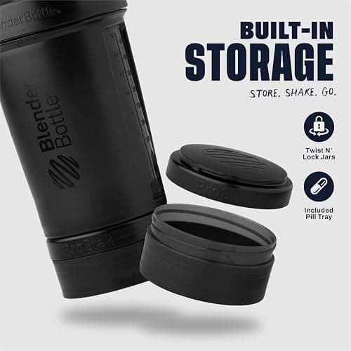 BlenderBottle Shaker Bottle with Pill Organizer and Storage for Protein Powder, Classic V2 ProStak System, 22-Ounce, Midnight Black thumbnail 3