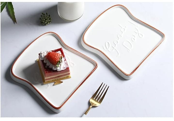 Toast Shape Ceramic Plate Family Restaurant Handmade Cutlery Bread Plate Cake Plate 2-piece Package (Brown) thumbnail 2