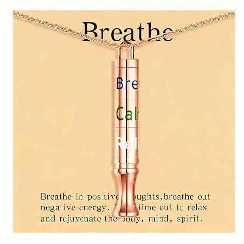 Fidget Necklace with Spinning Calm, Breathe, Relax Charms - Sensory Anxiety Relief & Deep Breathing Aid Stainless Steel Necklaces for Women Men - Image 1