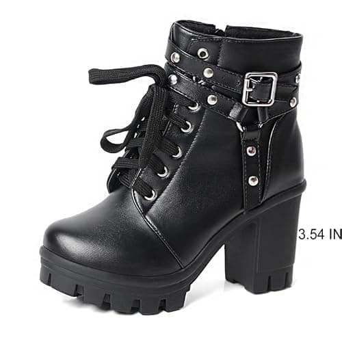 FOREADA Platform Boots For Women Black Chunky Boot Goth Ankle Booties Bead Lace Lolita Dress Shoes With Zipper thumbnail 5