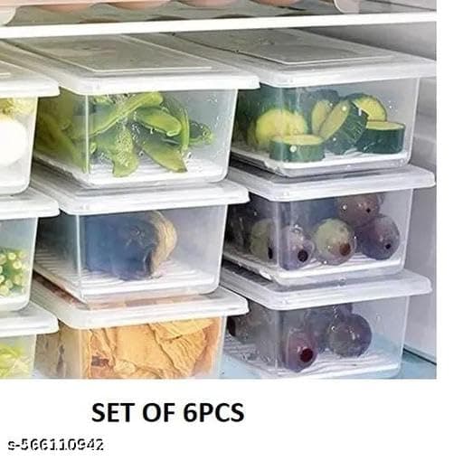(Pack of 6) Fridge Storage Boxes Fridge Organizer with Removable Drain Plate and Lid Stackable Fridge Storage Containers Plastic Freezer Storage Containers for Fish, Meat AP_02 thumbnail 2