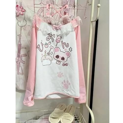 Y2K Cutecore Kawaii Sweet Shirt Women Long Sleeve Oversize Japan Cartoon Print Cute Teen Tshirt Top Clothes thumbnail 7