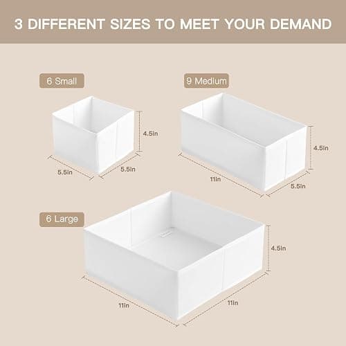 Criusia Drawer Organizer Clothes, 21 Pack Dresser Organizer for Baby Clothes, Underwear, Sock- Foldable Closet Organization and Storage Dividers Bins for Nursery, Bedroom (White) thumbnail 3
